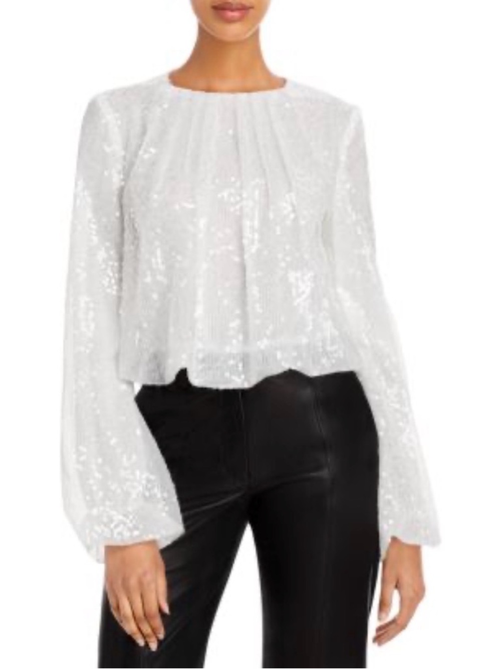 WAYF ‘Mademoiselle’ White Sequin Long-Sleeve Women's Top, M